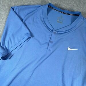 Nike Dri Fit Button Tee Shirt Mens XXL Blue Short Sleeve Golf Active